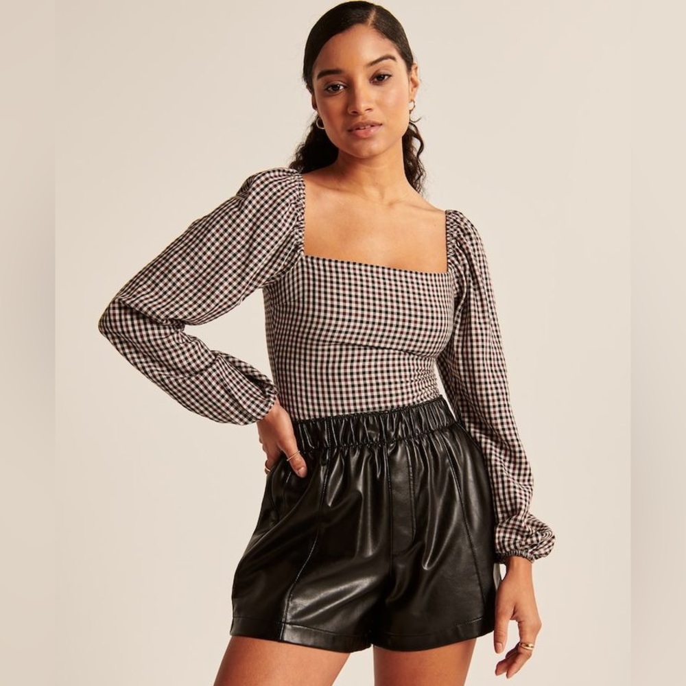 Abercrombie plaid puff-sleeve top